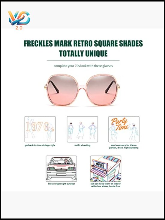 Oversized Square Sunglasses Retro Vintage Trendy UV400 Protection main image 4